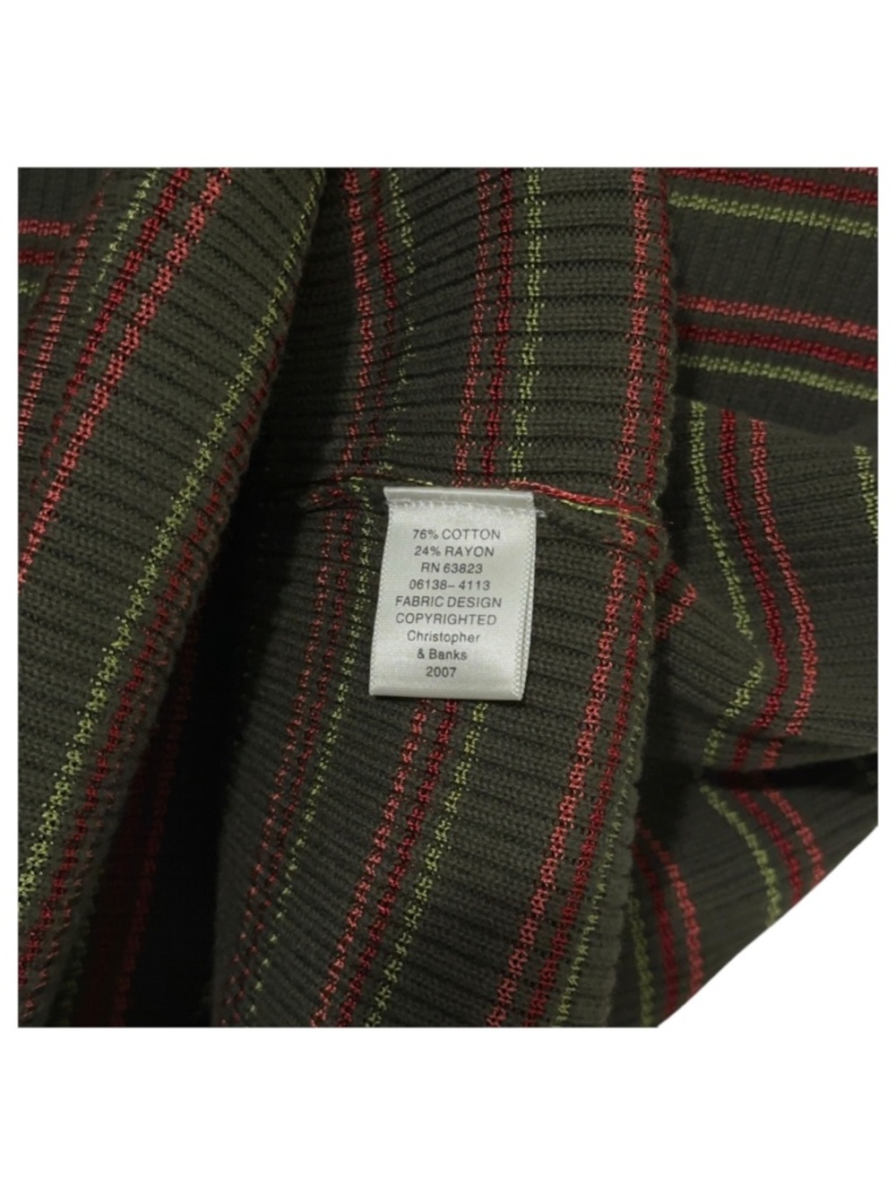 Christopher & Banks Womens Striped Ribbed Knit Mock Neck Short Sleeve Top Size L - Picture 3 of 5